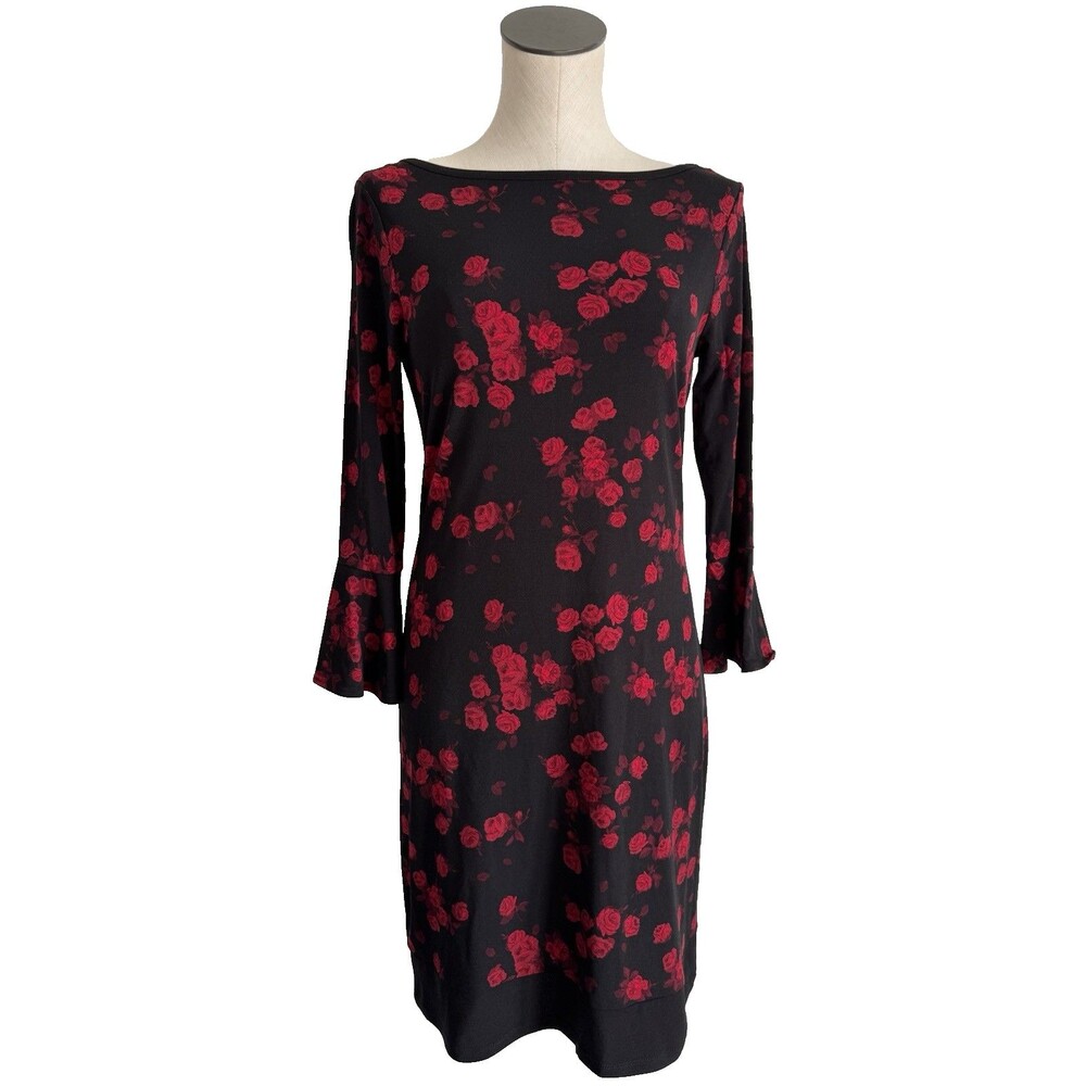Michael Kors Red & Black Dress Eden Rose Flounce Bell Sleeves XS